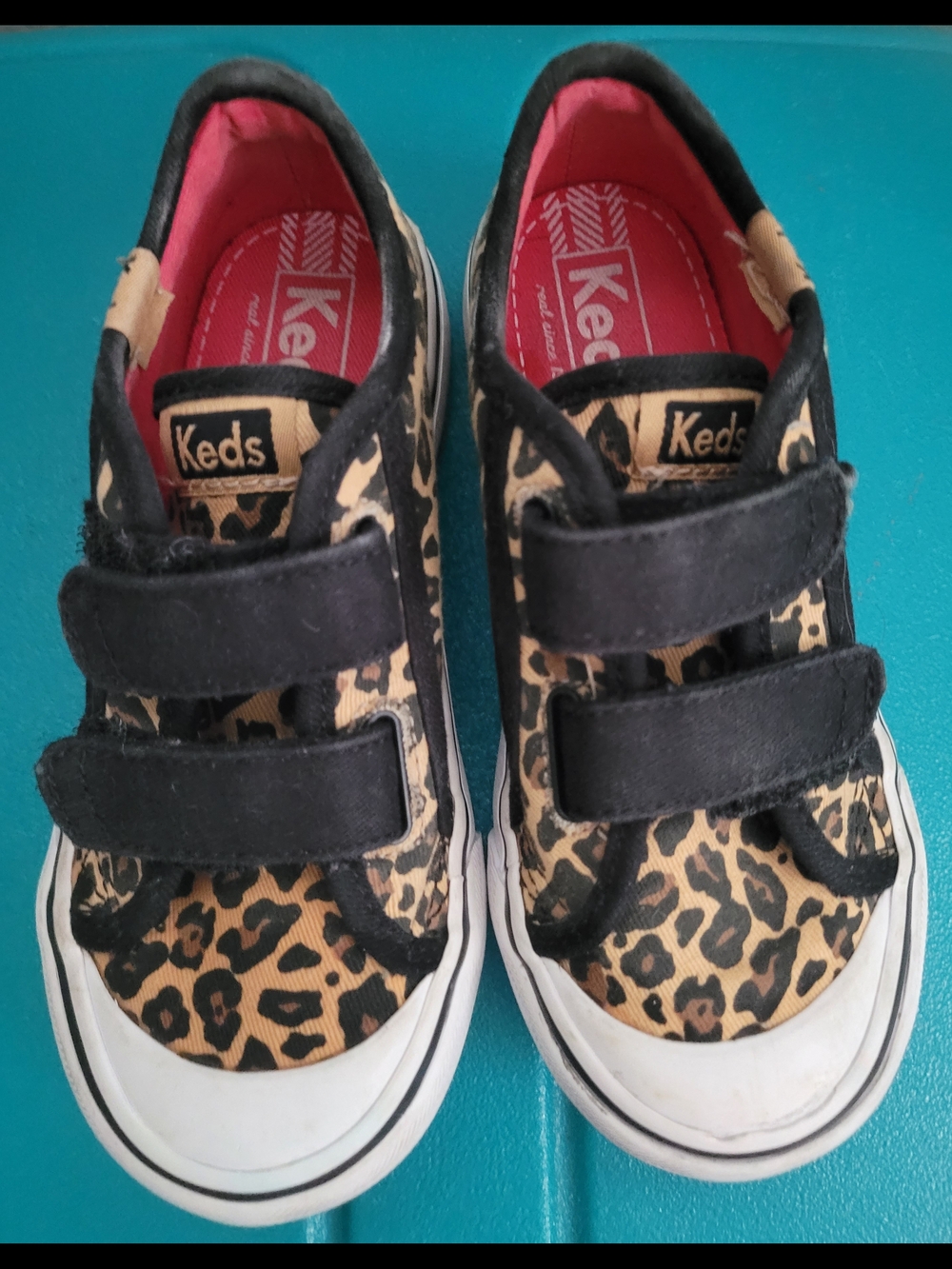 Keds Kids Leopard Print Velcro Sneakers - Tan and Black